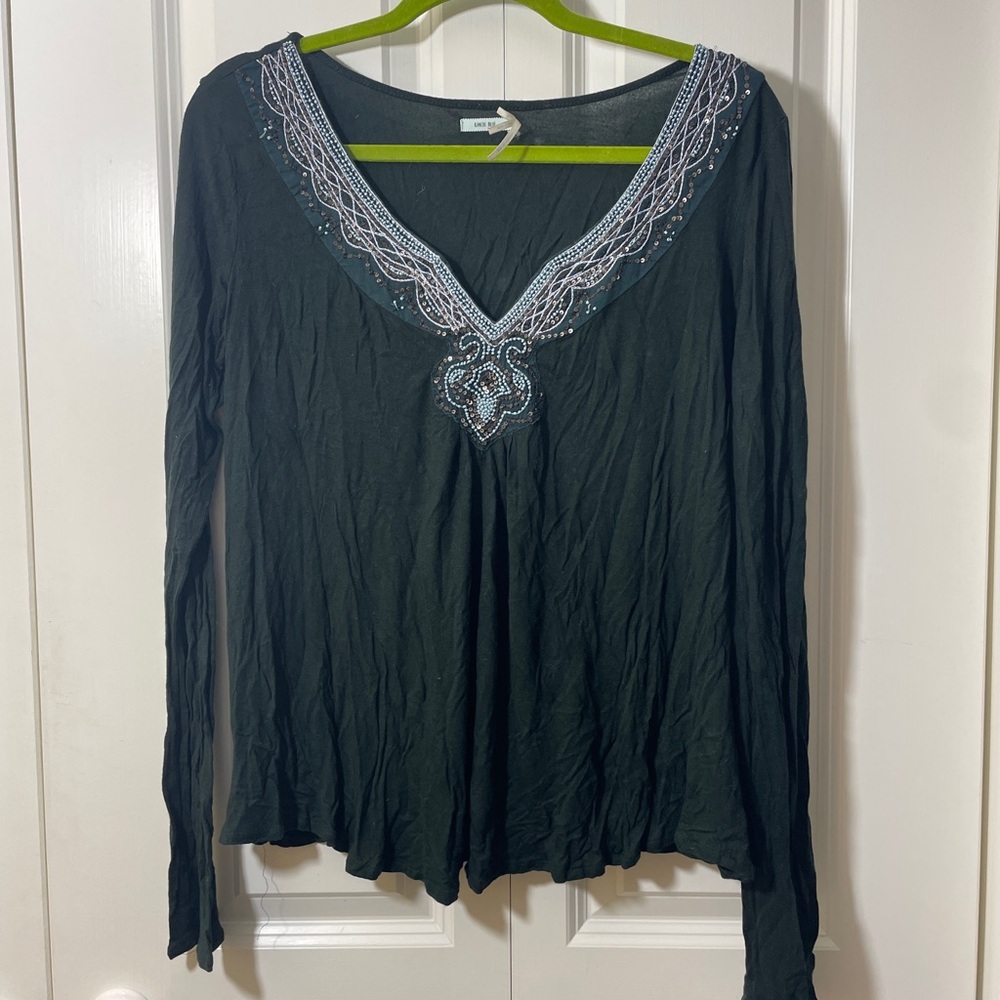Vintage Anthro/Kimchi Blue Beaded Black Long Sleeve Top